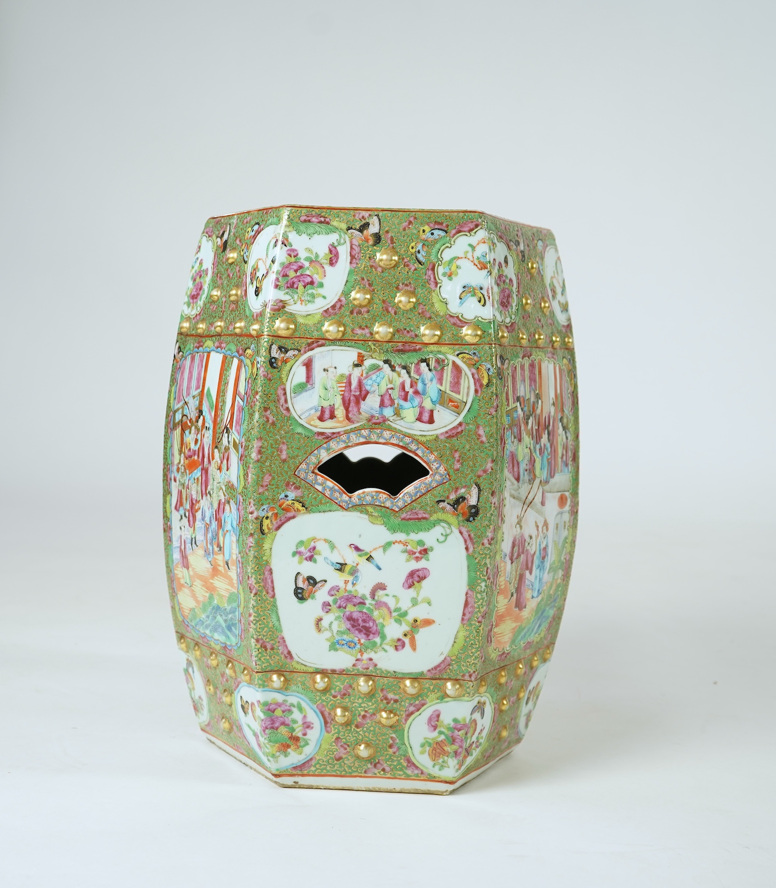 A Chinese famille rose hexagonal garden seat, mid 19th century